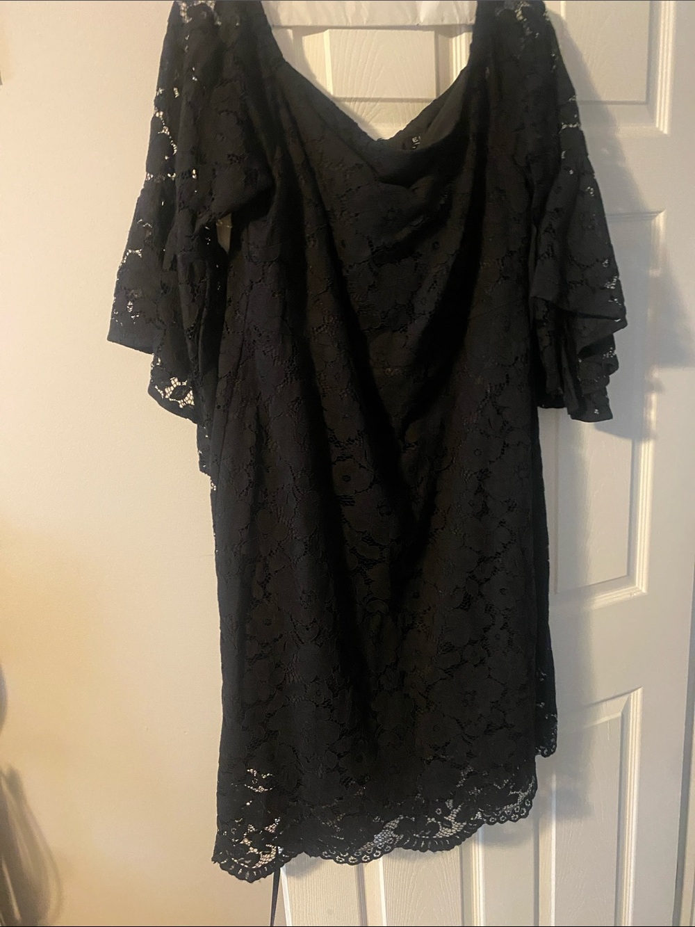 Eloquii Black Lace Midi Dress with Off-Shoulder Neckline
